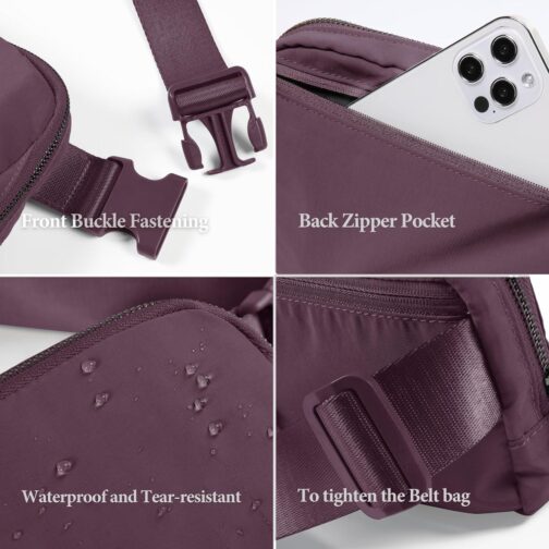 ODODOS Unisex Mini Belt Bag with Adjustable Strap Small Fanny Pack for Workout Running Traveling Hiking, Plum - Image 5