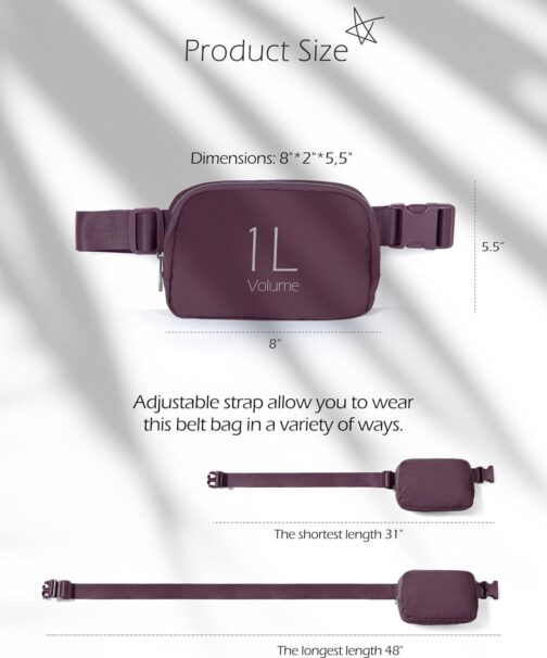 ODODOS Unisex Mini Belt Bag with Adjustable Strap Small Fanny Pack for Workout Running Traveling Hiking, Plum - Image 6