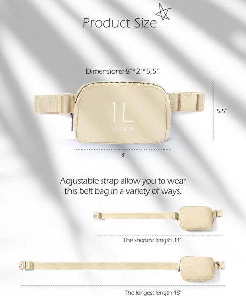 ODODOS Unisex Mini Belt Bag with Adjustable Strap Small Fanny Pack for Workout Running Traveling Hiking, Ivory - Image 6