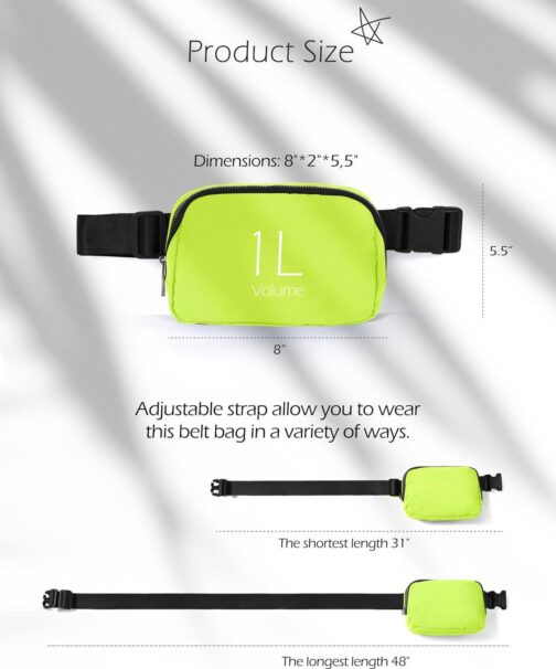 ODODOS Unisex Mini Belt Bag with Adjustable Strap Small Fanny Pack for Workout Running Traveling Hiking, Neon Green - Image 6