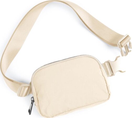 ODODOS Unisex Mini Belt Bag with Adjustable Strap Small Fanny Pack for Workout Running Traveling Hiking, Ivory