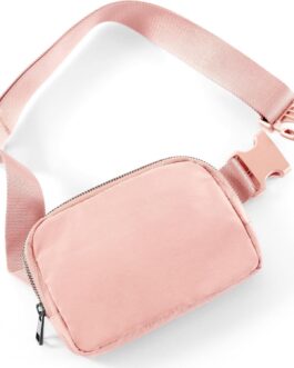 ODODOS Unisex Mini Belt Bag with Adjustable Strap Small Fanny Pack for Workout Running Traveling Hiking, Light Pink