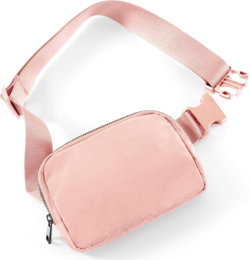ODODOS Unisex Mini Belt Bag with Adjustable Strap Small Fanny Pack for Workout Running Traveling Hiking, Light Pink