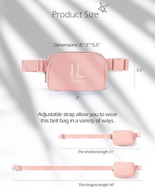 ODODOS Unisex Mini Belt Bag with Adjustable Strap Small Fanny Pack for Workout Running Traveling Hiking, Light Pink - Image 6