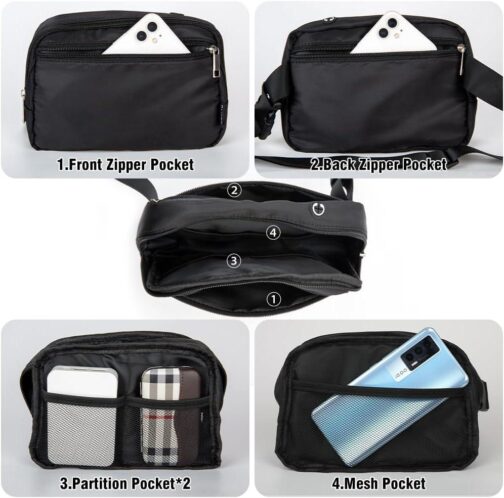OLIKER Fanny Pack, Fanny Packs for Women Men, Fanny Pack Crossbody Bags for Women Men, Belt Bag Bum Bag with Adjustable Straps, Fashion Waist Packs for Sports Walking Running Travel Hiking (Black) - Image 4