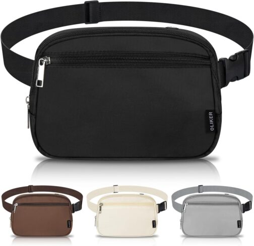 OLIKER Fanny Pack, Fanny Packs for Women Men, Fanny Pack Crossbody Bags for Women Men, Belt Bag Bum Bag with Adjustable Straps, Fashion Waist Packs for Sports Walking Running Travel Hiking (Black)