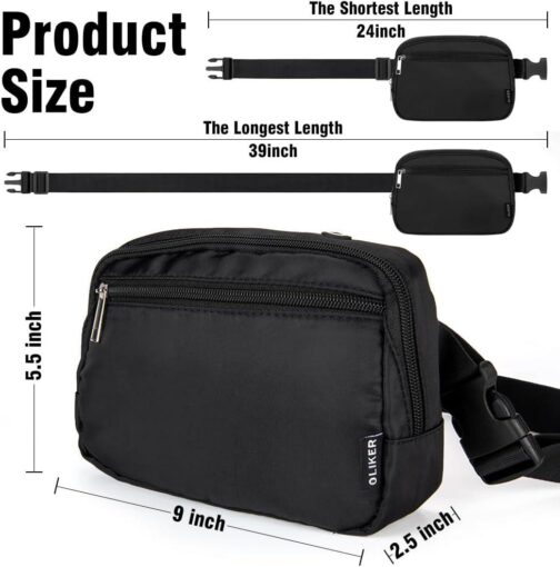 OLIKER Fanny Pack, Fanny Packs for Women Men, Fanny Pack Crossbody Bags for Women Men, Belt Bag Bum Bag with Adjustable Straps, Fashion Waist Packs for Sports Walking Running Travel Hiking (Black) - Image 6