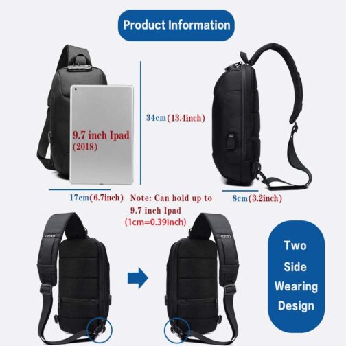 OZUKO Sling Backpack USB Anti-Theft Men'S Chest Bag Casual Shoulder Bag - Image 2