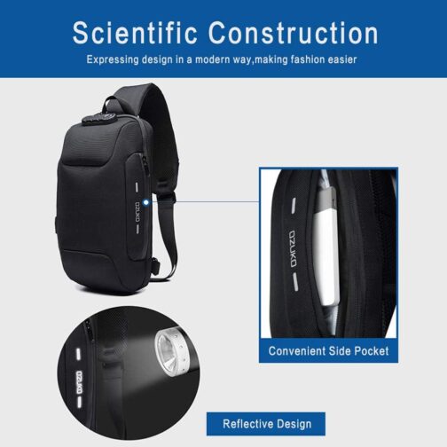 OZUKO Sling Backpack USB Anti-Theft Men'S Chest Bag Casual Shoulder Bag - Image 4