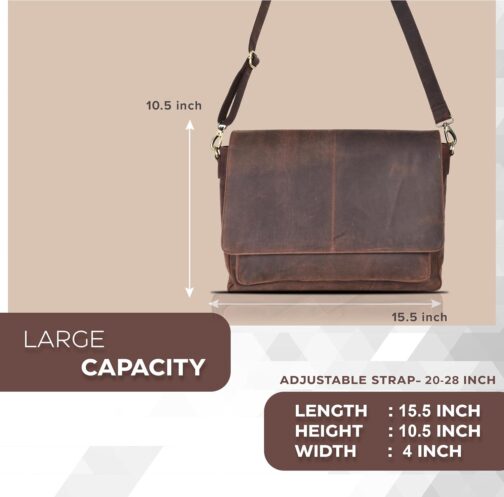 Oak Leathers Messenger Bag - Laptop Briefcase for College & Office, Adjustable - Image 5