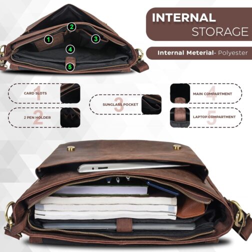 Oak Leathers Messenger Bag - Laptop Briefcase for College & Office, Adjustable - Image 2