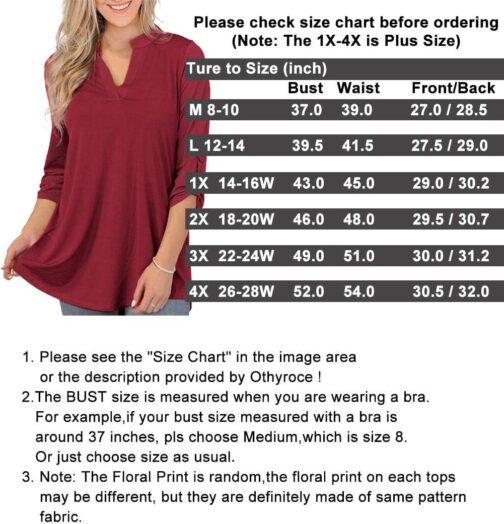 Othyroce Womens Floral Printed Tunic Tops 3/4 Roll Sleeve V Neck Blouses Long Sleeve Shirts for Women - Image 4