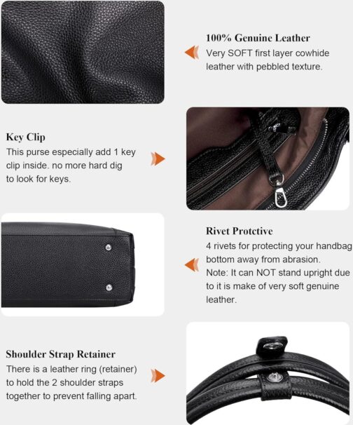 Over Earth Soft Leather Handbags for Women Shoulder Hobo Bag Large Tote Crossbody Bag - Image 8