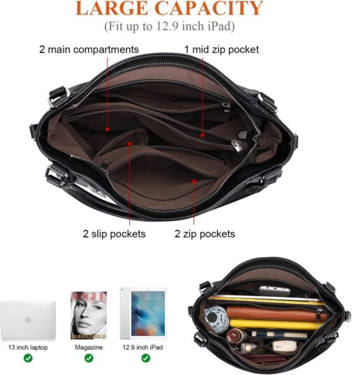 Over Earth Soft Leather Handbags for Women Shoulder Hobo Bag Large Tote Crossbody Bag - Image 7