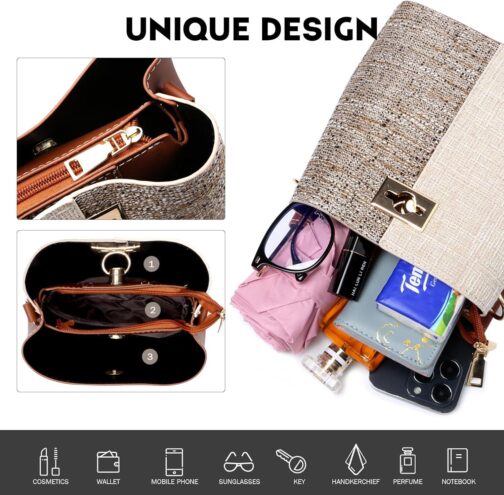 PINCNEL Cross Body Bag Purses for Women - PU Leather Crossbody Bucket Bag with Adjustable Shoulder Strap, Multiple Pockets - Image 3