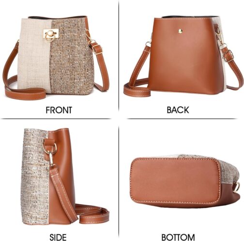 PINCNEL Cross Body Bag Purses for Women - PU Leather Crossbody Bucket Bag with Adjustable Shoulder Strap, Multiple Pockets - Image 5