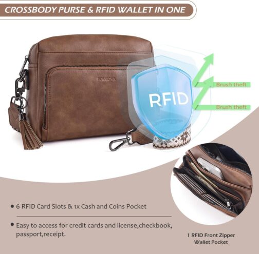 POIUGOYA Crossbody Purses for Women Trendy,Soft Leather Medium Crossbody Bag,Women's Shoulder Purse Built in Wallet and Tassel - Image 3