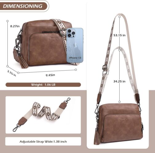 POIUGOYA Crossbody Purses for Women Trendy,Soft Leather Medium Crossbody Bag,Women's Shoulder Purse Built in Wallet and Tassel - Image 6