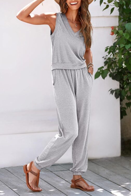 PRETTYGARDEN Womens V Neck Tank Top Jogger Sweatpants Set - Image 7