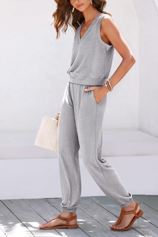 PRETTYGARDEN Womens V Neck Tank Top Jogger Sweatpants Set - Image 3