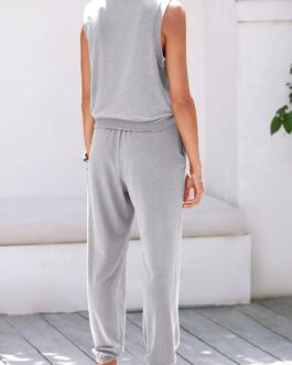 PRETTYGARDEN Womens V Neck Tank Top Jogger Sweatpants Set