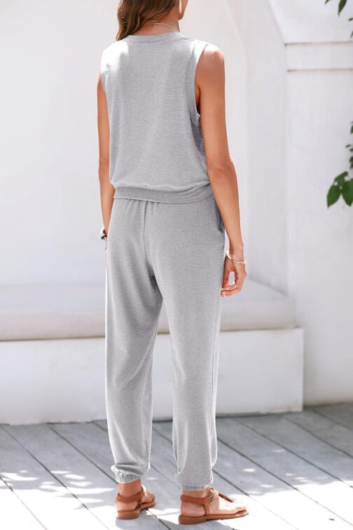 PRETTYGARDEN Womens V Neck Tank Top Jogger Sweatpants Set - Image 2