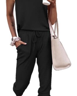 PRETTYGARDEN Womens 2 Piece Sleeveless Cutout Jumpsuit Tank Top With Long Pants
