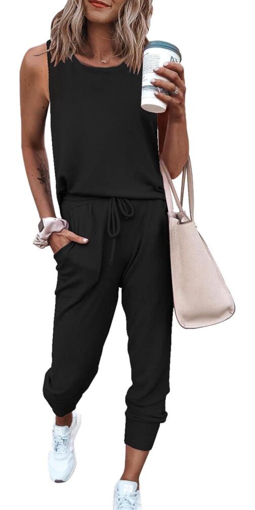 PRETTYGARDEN Womens 2 Piece Sleeveless Cutout Jumpsuit Tank Top With Long Pants