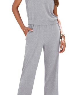 PRETTYGARDEN Womens V Neck Tank Top Jogger Sweatpants Set
