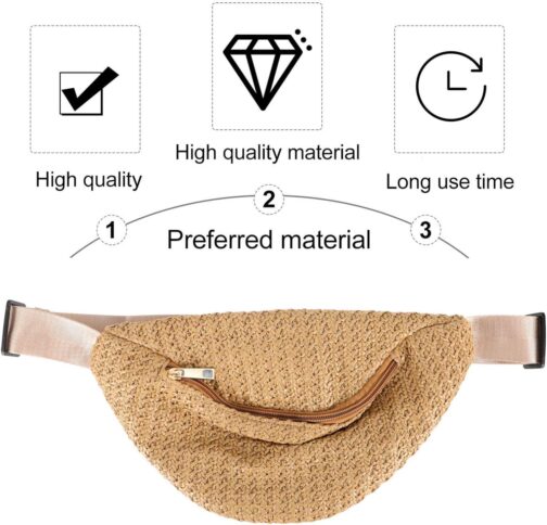 PRETYZOOM Hip Bag 1pc waist bag Chest Bag Waist Pouch Cross- body Pouch Imitation Straw Woven Waist simulation straw chest bag Bag fanny pack Belt Bags Dark Brown - Image 3