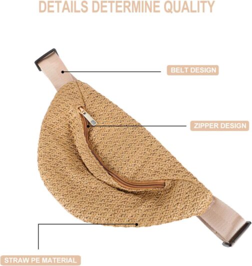 PRETYZOOM Hip Bag 1pc waist bag Chest Bag Waist Pouch Cross- body Pouch Imitation Straw Woven Waist simulation straw chest bag Bag fanny pack Belt Bags Dark Brown - Image 8