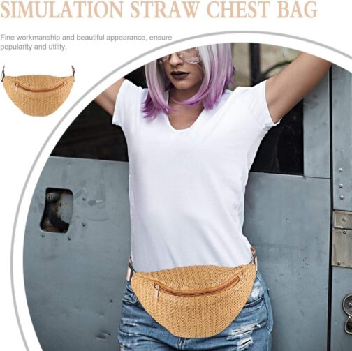 PRETYZOOM Hip Bag 1pc waist bag Chest Bag Waist Pouch Cross- body Pouch Imitation Straw Woven Waist simulation straw chest bag Bag fanny pack Belt Bags Dark Brown - Image 6