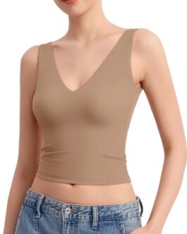 PUMIEY Women’s Deep V Neck Sleeveless Tank Top Sexy Double Lined Going Out Tops Smoke Cloud Pro Collection