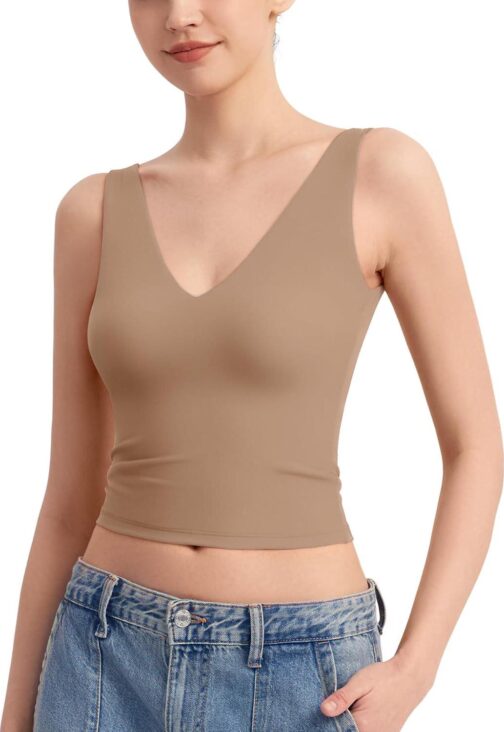 PUMIEY Women's Deep V Neck Sleeveless Tank Top Sexy Double Lined Going Out Tops Smoke Cloud Pro Collection