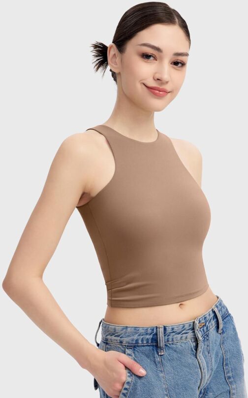 PUMIEY Women's High Neck Tank Top Sleeveless Summer Crop Tops for Women Smoke Cloud Pro Collection - Image 3