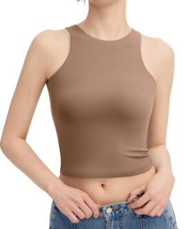 PUMIEY Women’s High Neck Tank Top Sleeveless Summer Crop Tops for Women Smoke Cloud Pro Collection