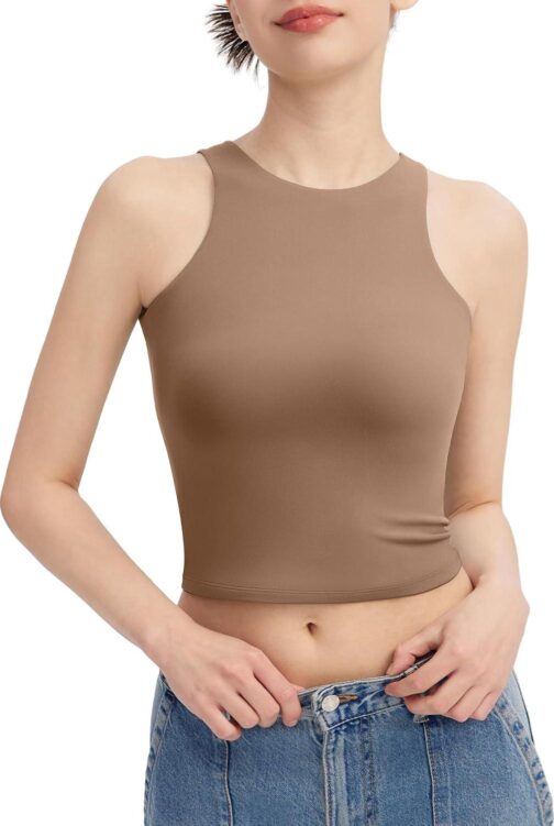 PUMIEY Women's High Neck Tank Top Sleeveless Summer Crop Tops for Women Smoke Cloud Pro Collection