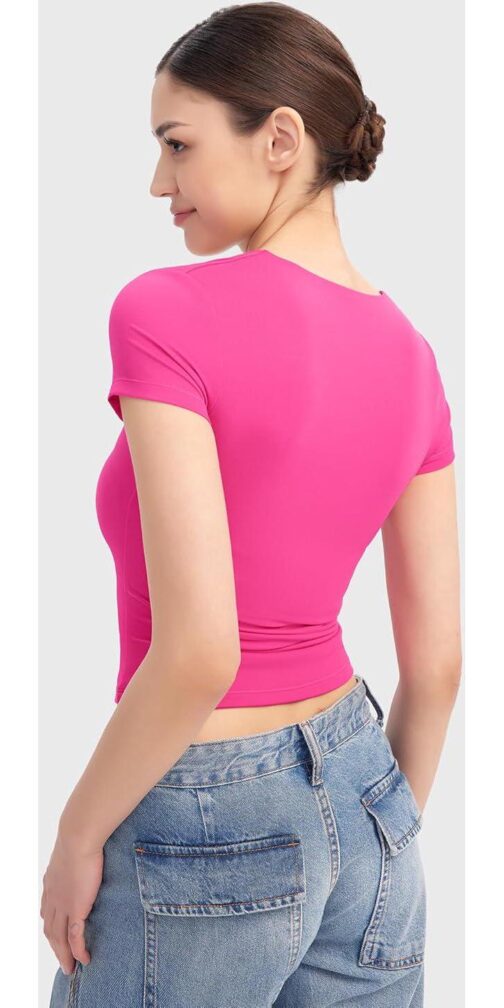 PUMIEY Women's Square Neck Going Out Tops Sexy Slim Fit Short Sleeve T Shirts Smoke Cloud Pro Collection - Image 5