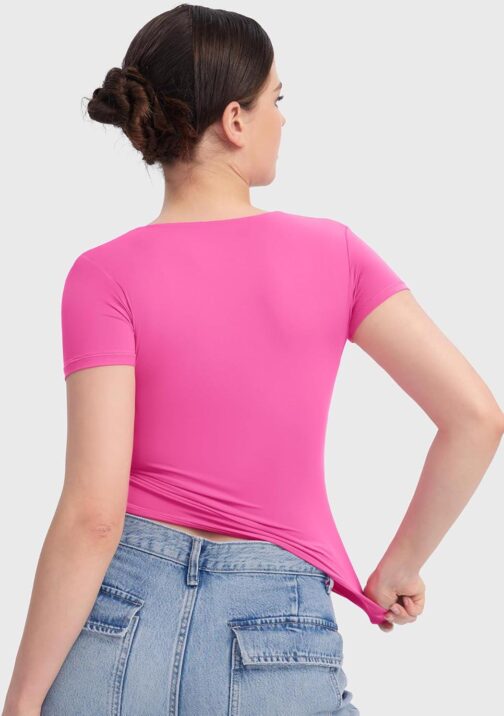 PUMIEY Women's V Neck Short Sleeve T Shirts Slim Fit Going Out Tops Sexy Basic Tee Sharp Collection - Image 5