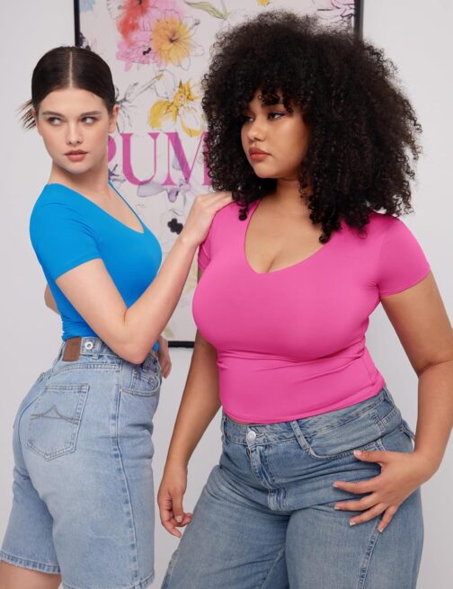 PUMIEY Women's V Neck Short Sleeve T Shirts Slim Fit Going Out Tops Sexy Basic Tee Sharp Collection - Image 6