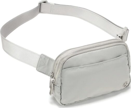 Pander Everywhere Belt Bag for Women, 5 Zipper Pockets RPET Polyester Crossbody Fanny Pack Purse (Seal Grey)