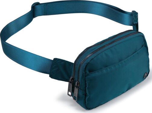 Pander Everywhere Belt Bag for Women, 5 Zipper Pockets RPET Polyester Crossbody Fanny Pack Purse (Teal Blue)