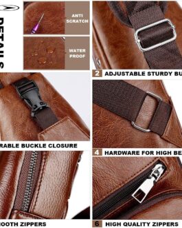 Peicees Leather Sling Bag Mens Crossbody Bag Chest Bag Sling Backpack for Men with USB Charge Port