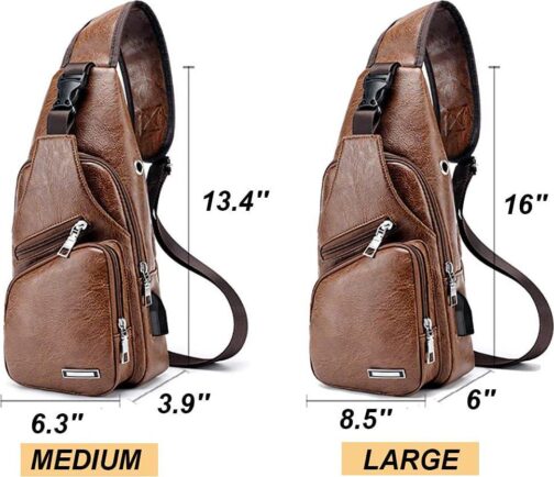 Peicees Leather Sling Bag Mens Crossbody Bag Chest Bag Sling Backpack for Men with USB Charge Port - Image 5