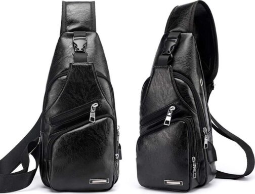 Peicees Leather Sling Bag Mens Crossbody Bag Chest Bag Sling Backpack for Men with USB Charge Port - Image 7