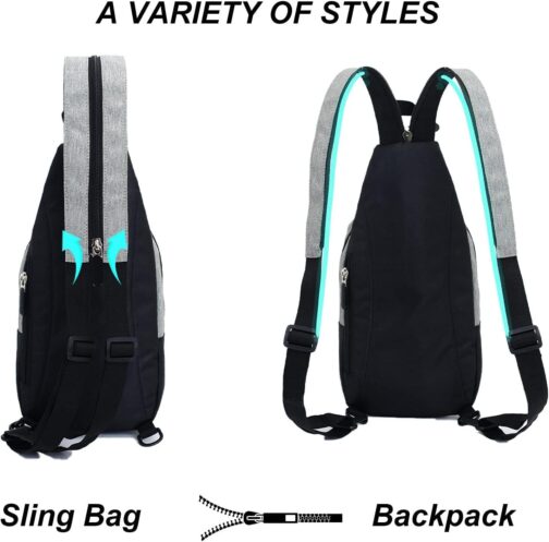 Peicees Small Sling Bag for Women Mens Convertible Crossbody Backpack Shoulder Chest Daypack with Zipper Strap for Hiking - Image 3
