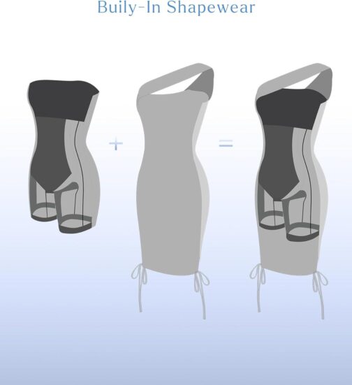 Popilush The Shapewear Dress BlueTag Collection - One Shoulder Ruched Dress with Drawstring Summer Dress - Image 3