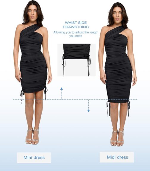 Popilush The Shapewear Dress BlueTag Collection - One Shoulder Ruched Dress with Drawstring Summer Dress - Image 5