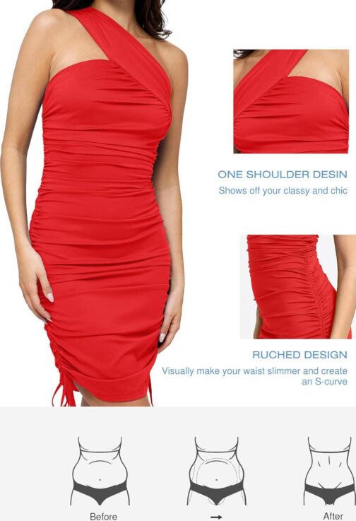 Popilush The Shapewear Dress BlueTag Collection - One Shoulder Ruched Dress with Drawstring Summer Dress - Image 4