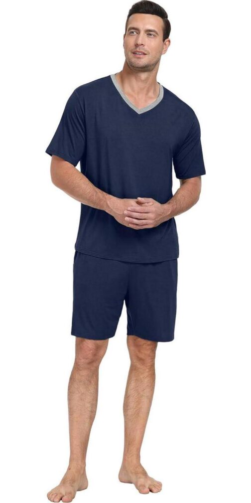 PrinStory Men's Pajama Set Sleepwear Pjs Lightweight Quick Dry Short Sleeve V-Neck Shirts and Shorts Soft Comfy Sleep Sets - Image 5